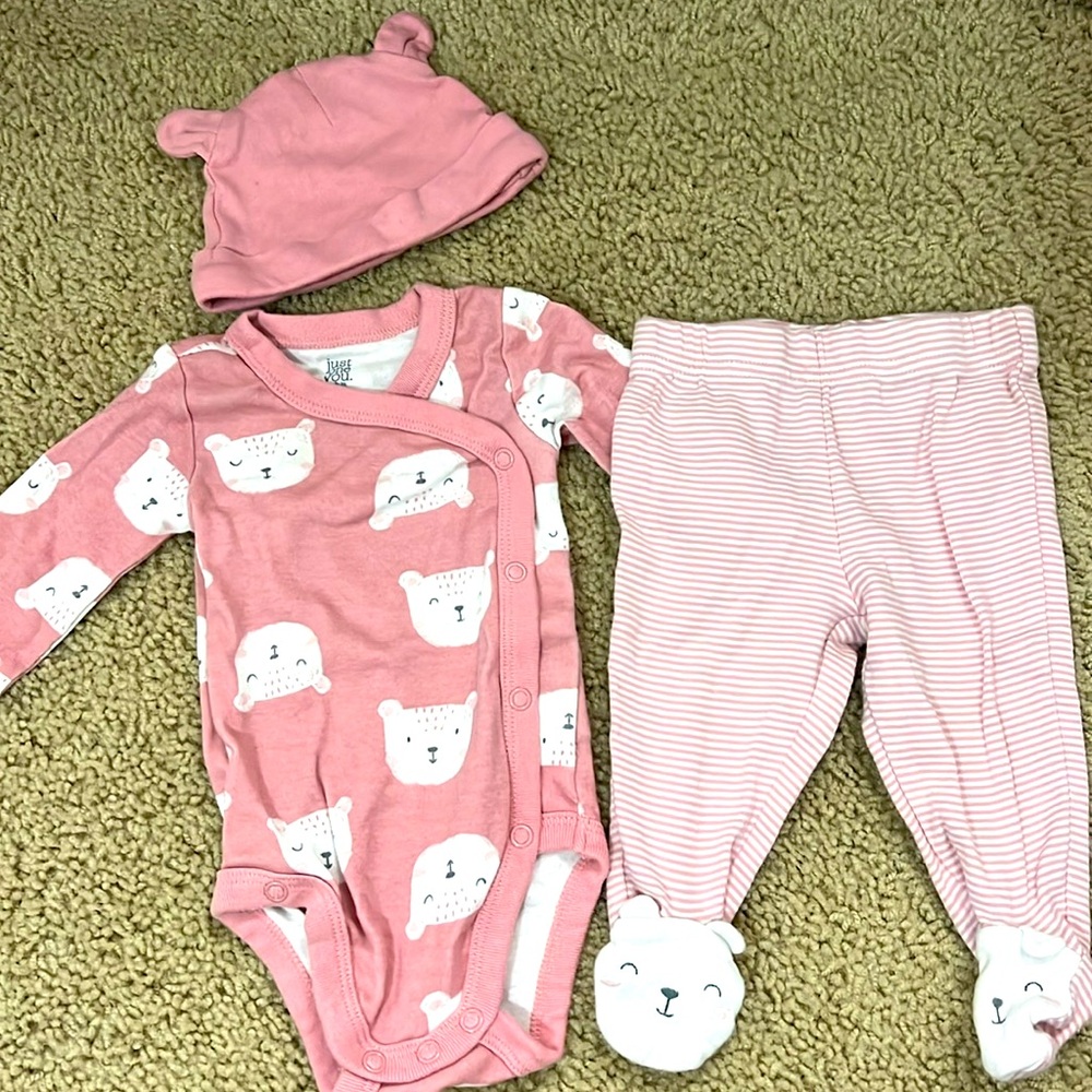 3 piece 3 month baby girl bear outfit